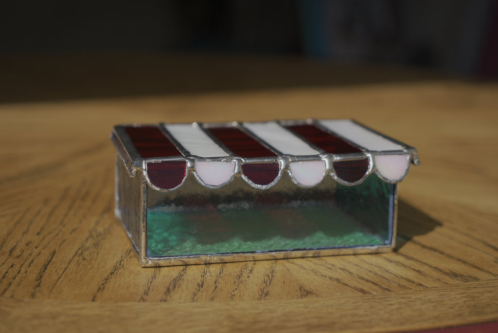 Stained Glass Trinket Box Blue, White, Red
