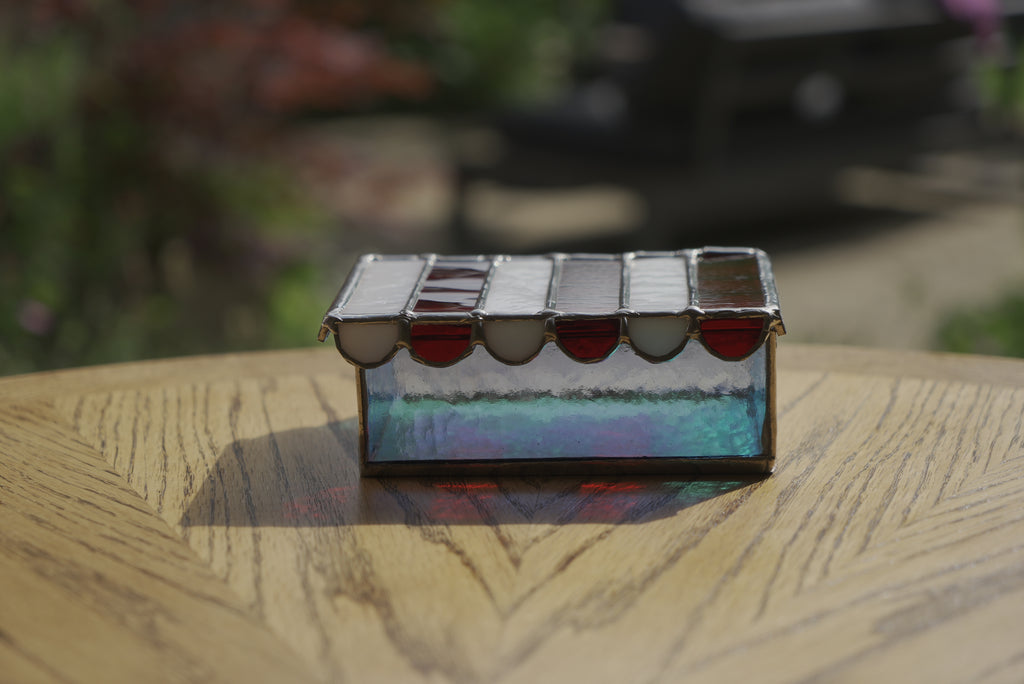 Stained Glass Trinket Box Blue, White, Red