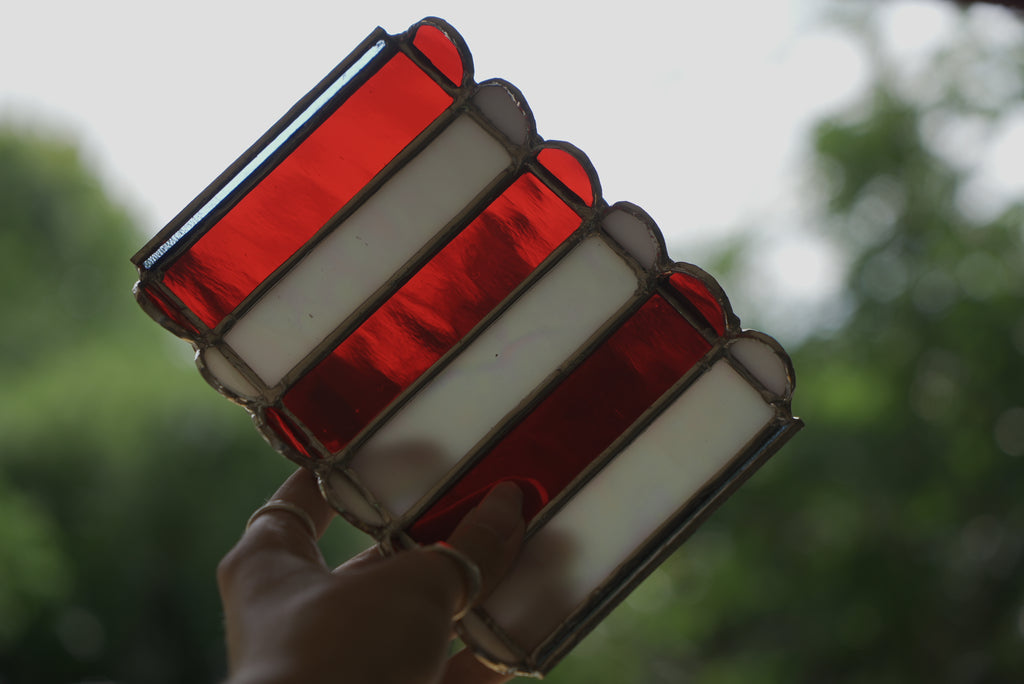 Stained Glass Trinket Box Blue, White, Red